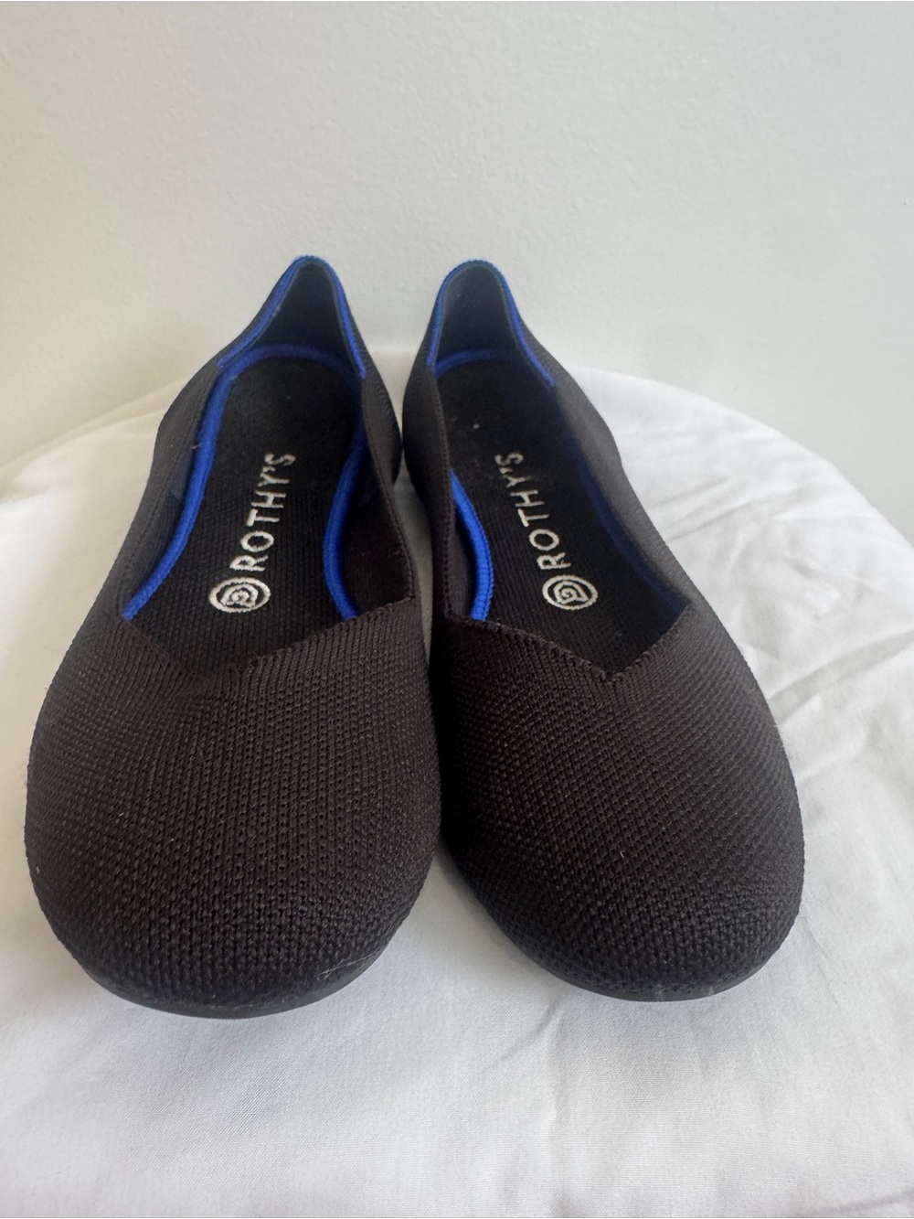 Rothy's Black Knit Flats with Blue Trim - Women's Slip-On Loafers